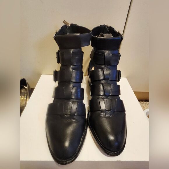 Loeffler Randall "Yara" Black Leather 3 Buckle Gladiator Style Booties Sz.7 $440 - Picture 3 of 9